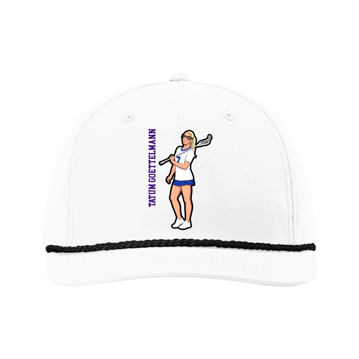 Five-Panel Classic Rope Cap — Name Vertical in White