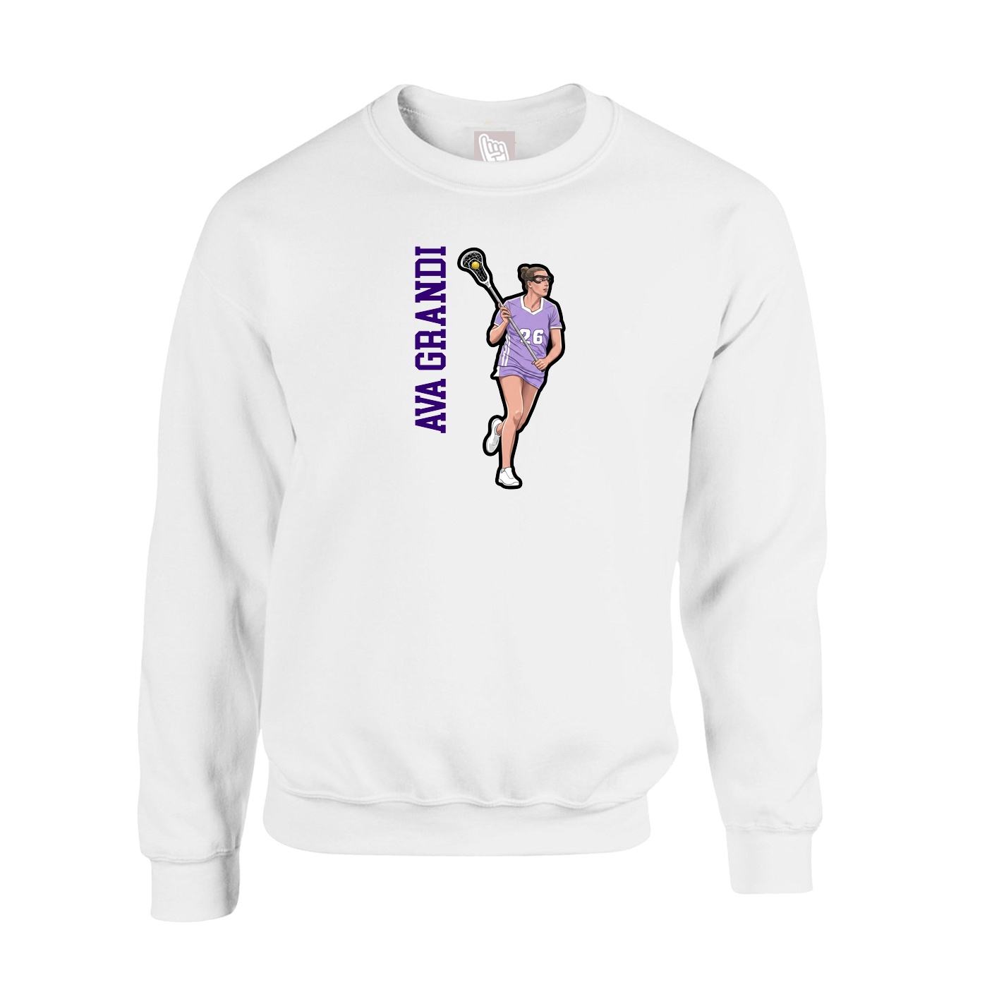 Fleece Crew — Name Vertical in White