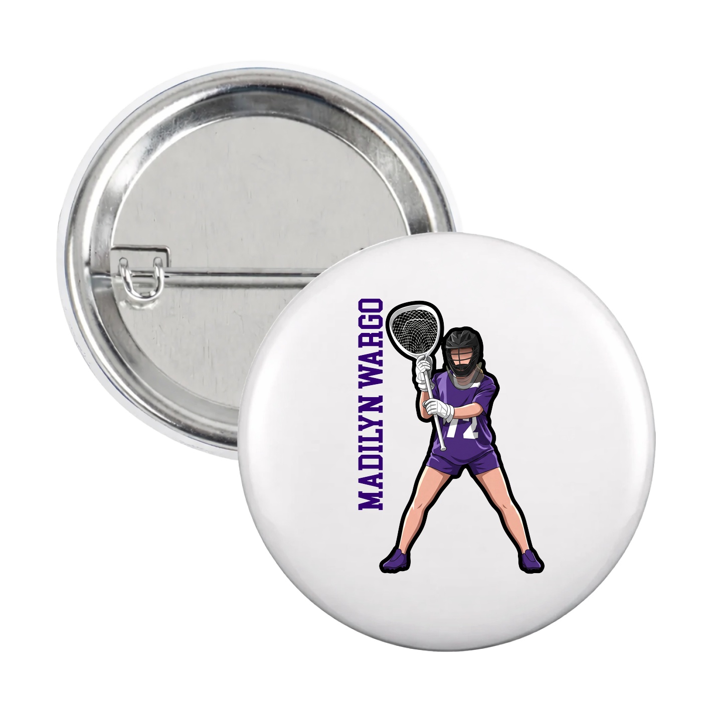 Game Day Button — Name Vertical in White