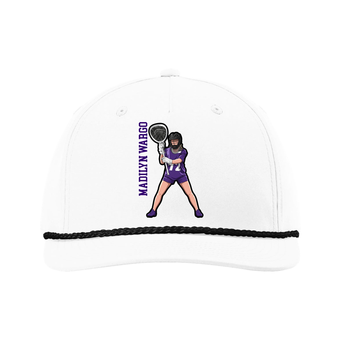 Five-Panel Classic Rope Cap — Name Vertical in White