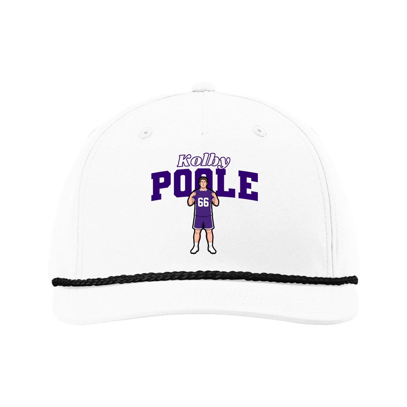 Five-Panel Classic Rope Cap — Name Arch in White