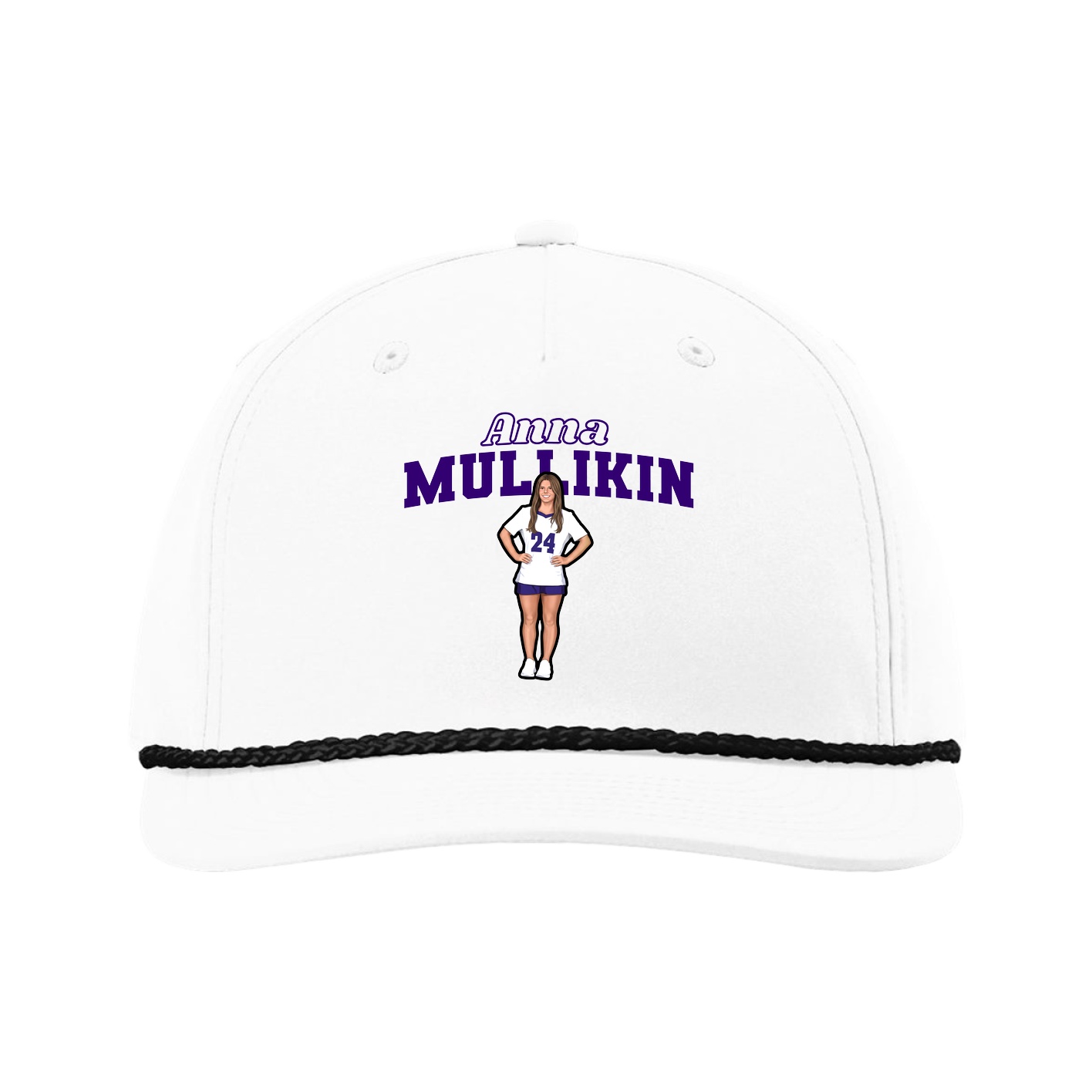 Five-Panel Classic Rope Cap — Name Arch in White