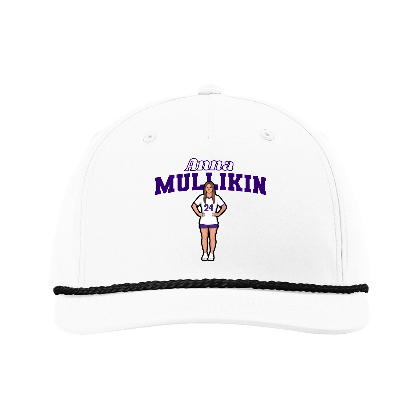 Five-Panel Classic Rope Cap — Name Arch in White