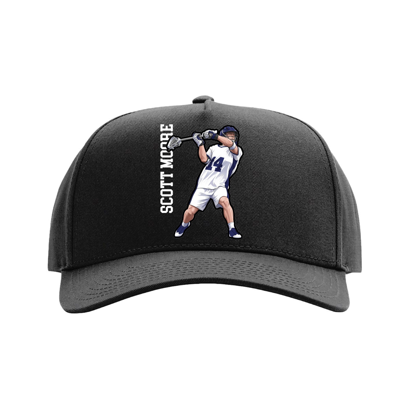 Full Fabric Five-Panel Champ Cap — Name Vertical in Black
