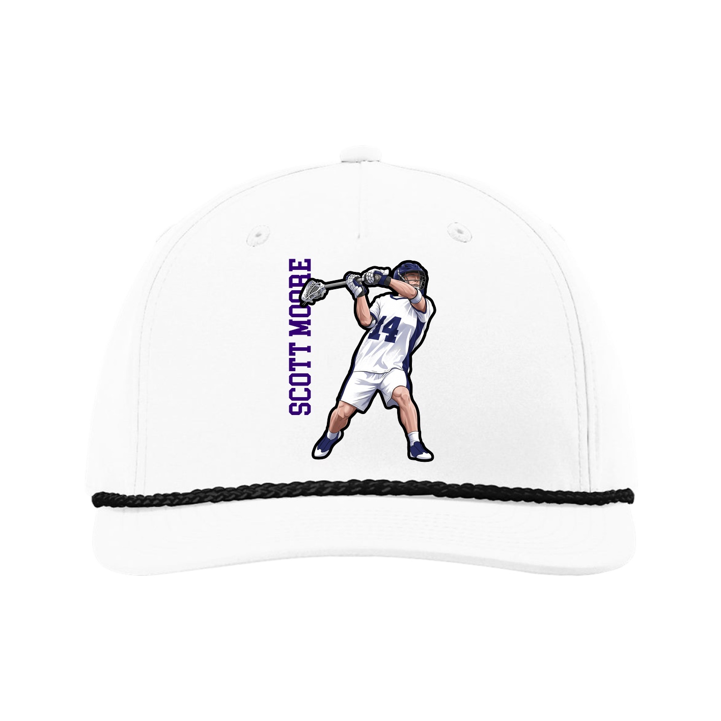Five-Panel Classic Rope Cap — Name Vertical in White