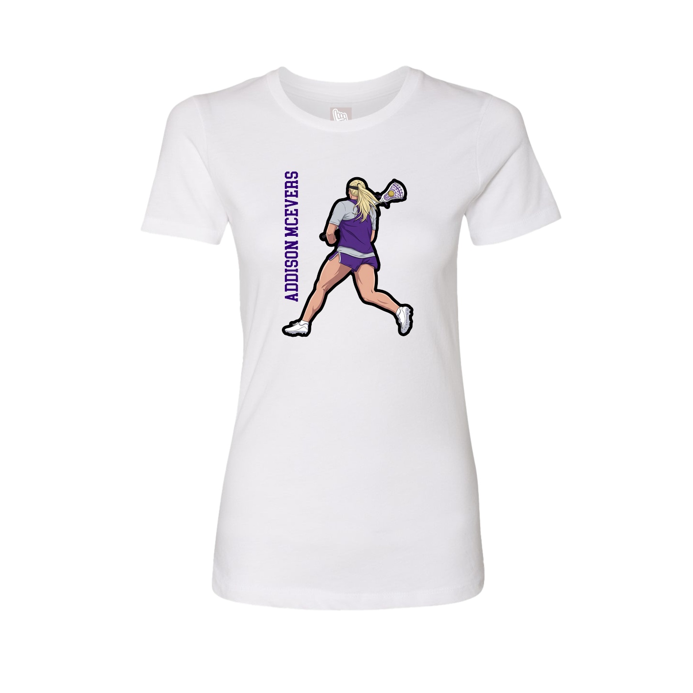 Fitted Women's Tee — Name Vertical in White