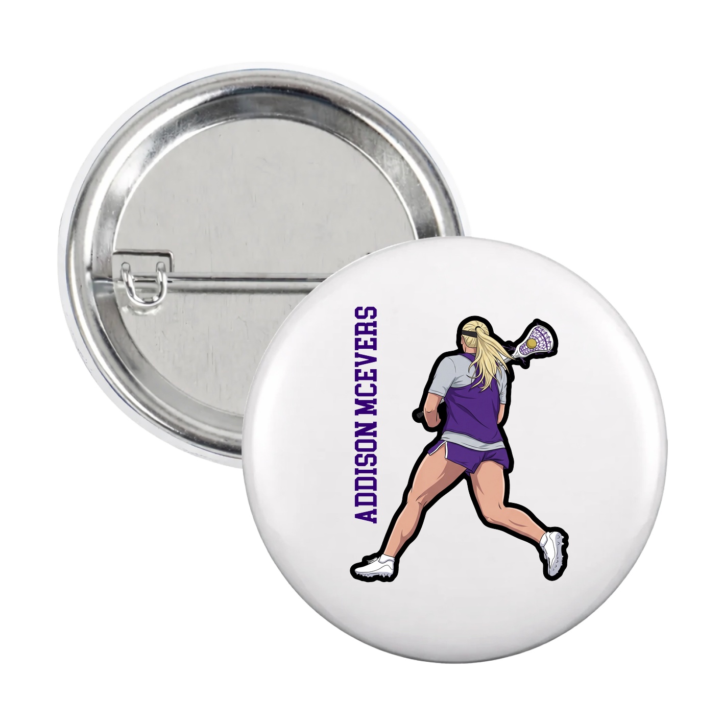 Game Day Button — Name Vertical in White
