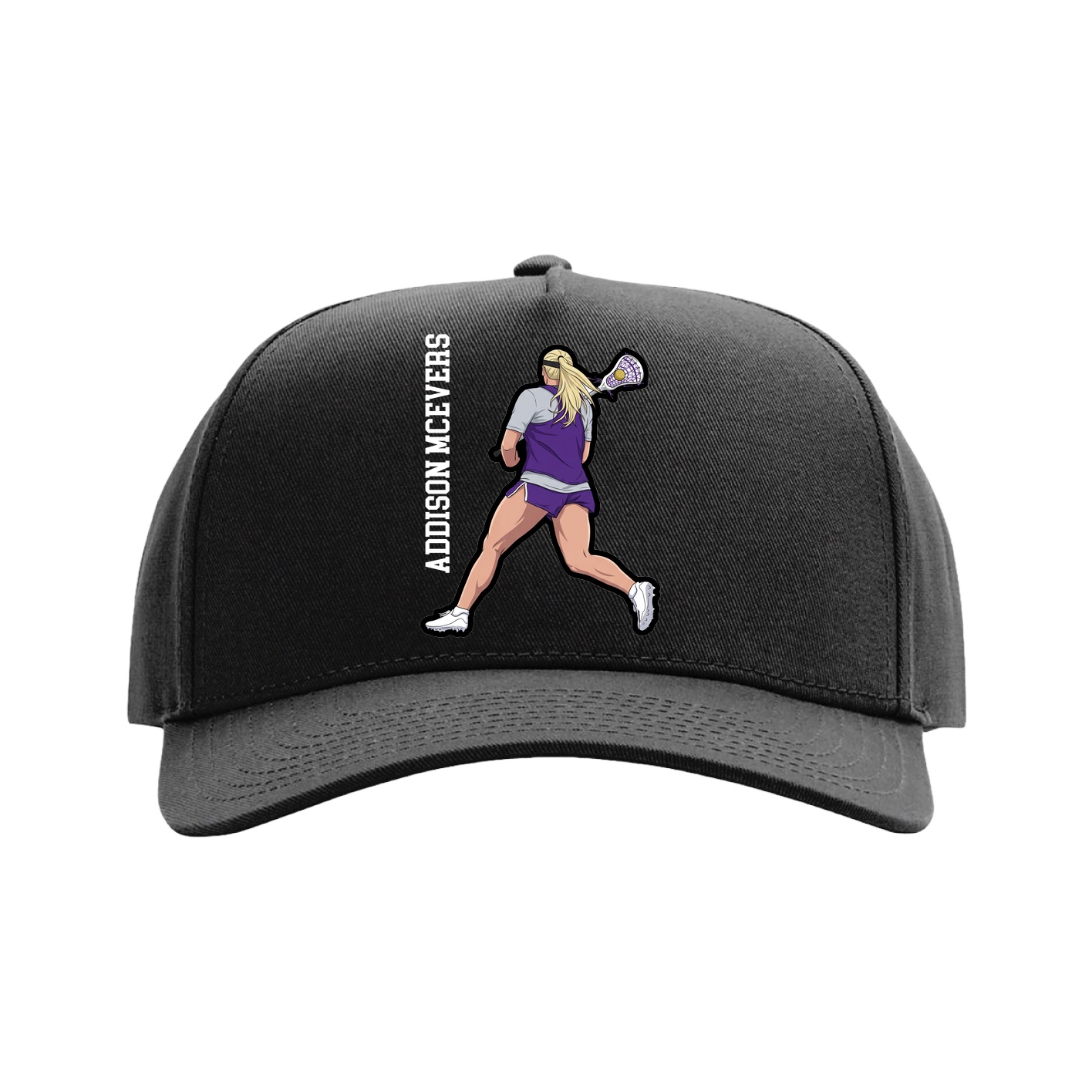 Full Fabric Five-Panel Champ Cap — Name Vertical in Black