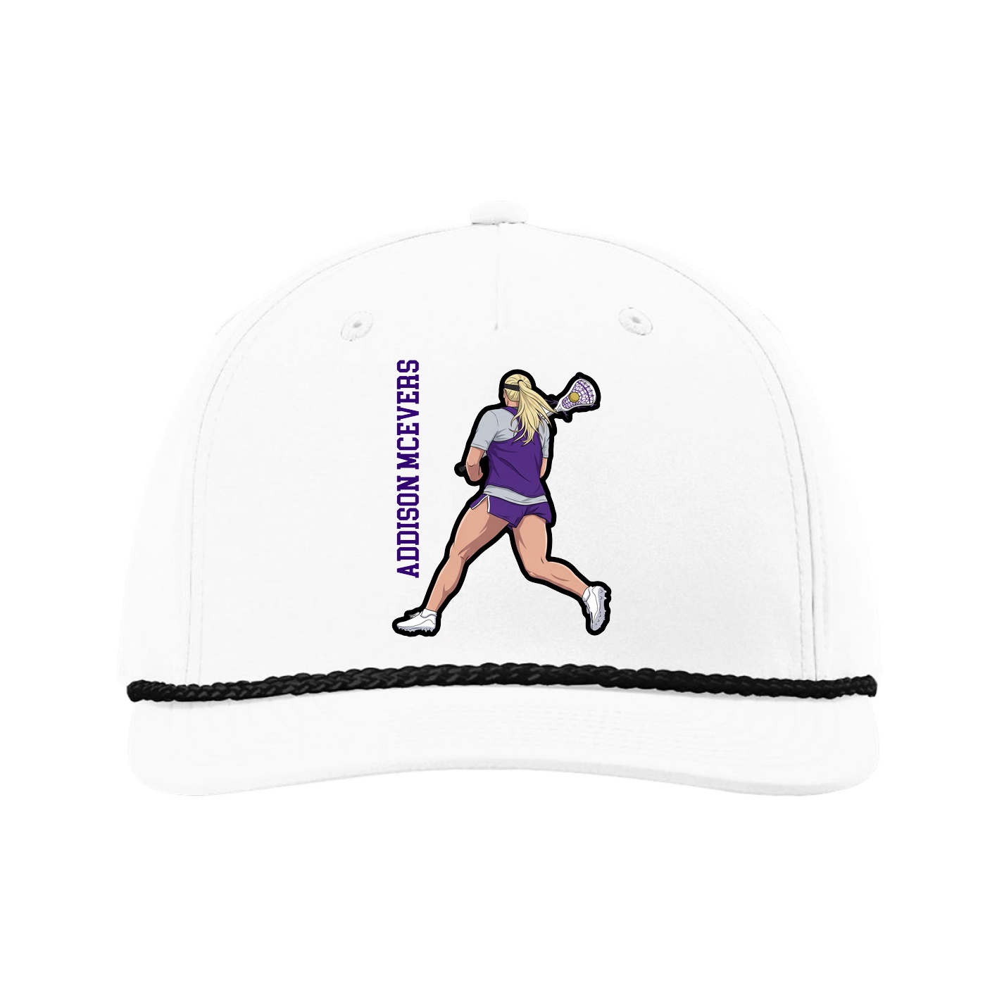 Five-Panel Classic Rope Cap — Name Vertical in White