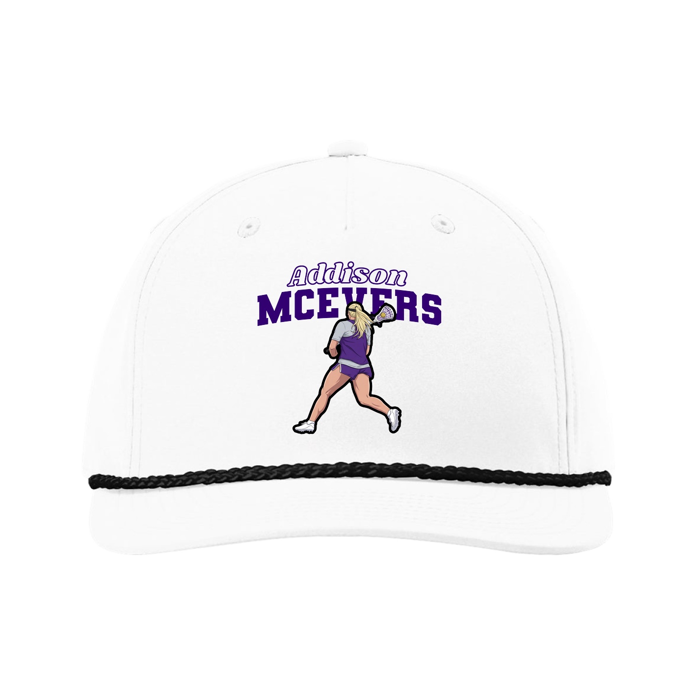 Five-Panel Classic Rope Cap — Name Arch in White