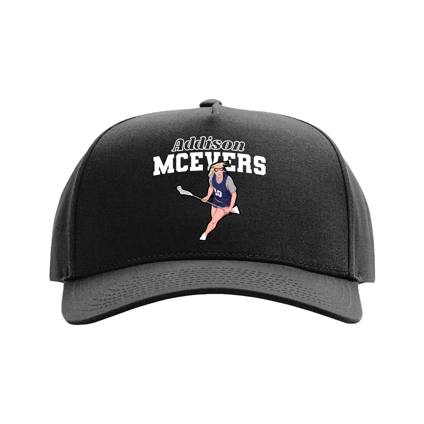 Full Fabric Five-Panel Champ Cap — Name Arch in Black