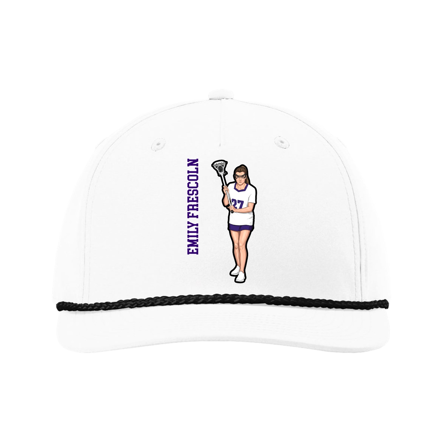 Five-Panel Classic Rope Cap — Name Vertical in White