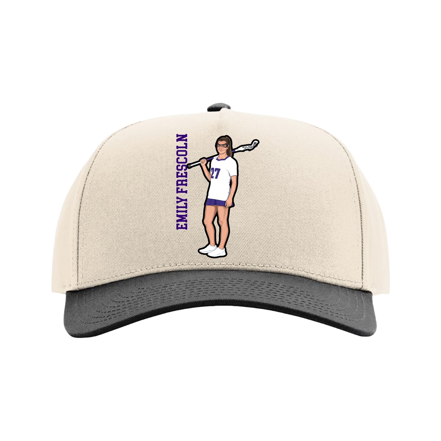 Full Fabric Five-Panel Champ Cap — Name Vertical in Cream/Black