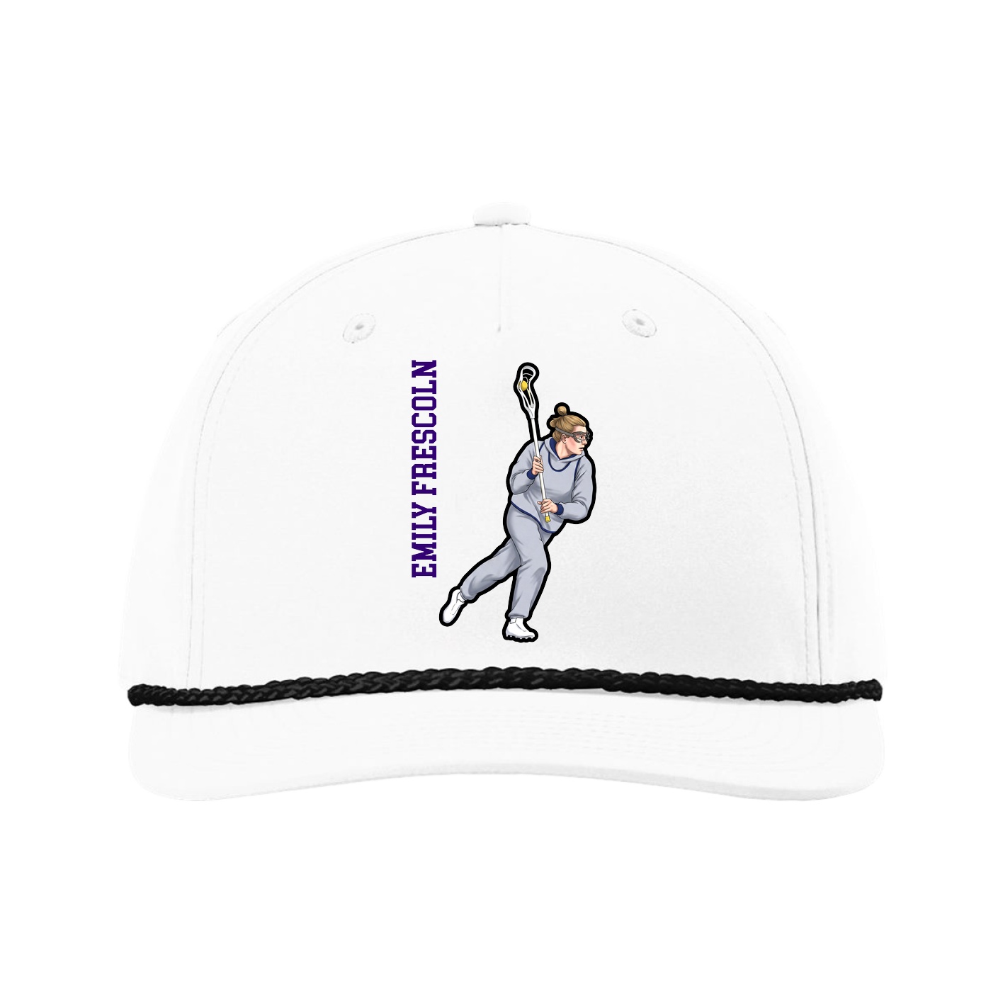 Five-Panel Classic Rope Cap — Name Vertical in White