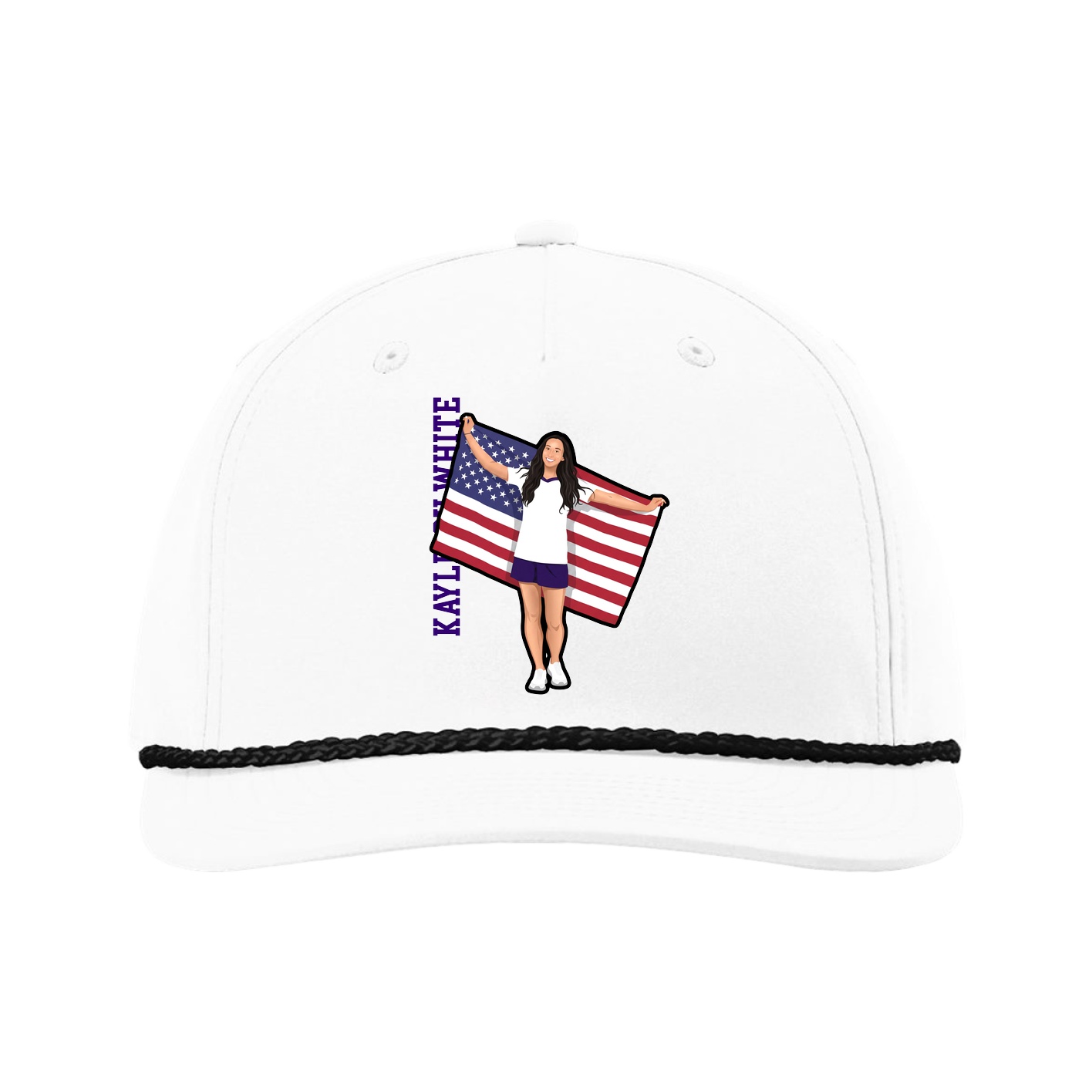 Five-Panel Classic Rope Cap — Name Vertical in White