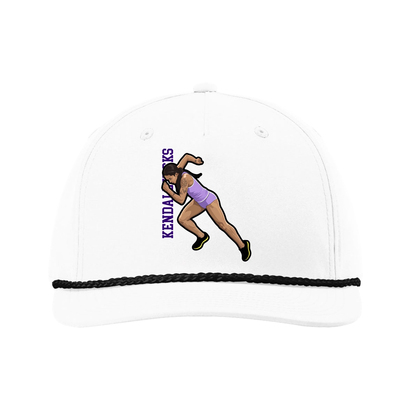 Five-Panel Classic Rope Cap — Name Vertical in White