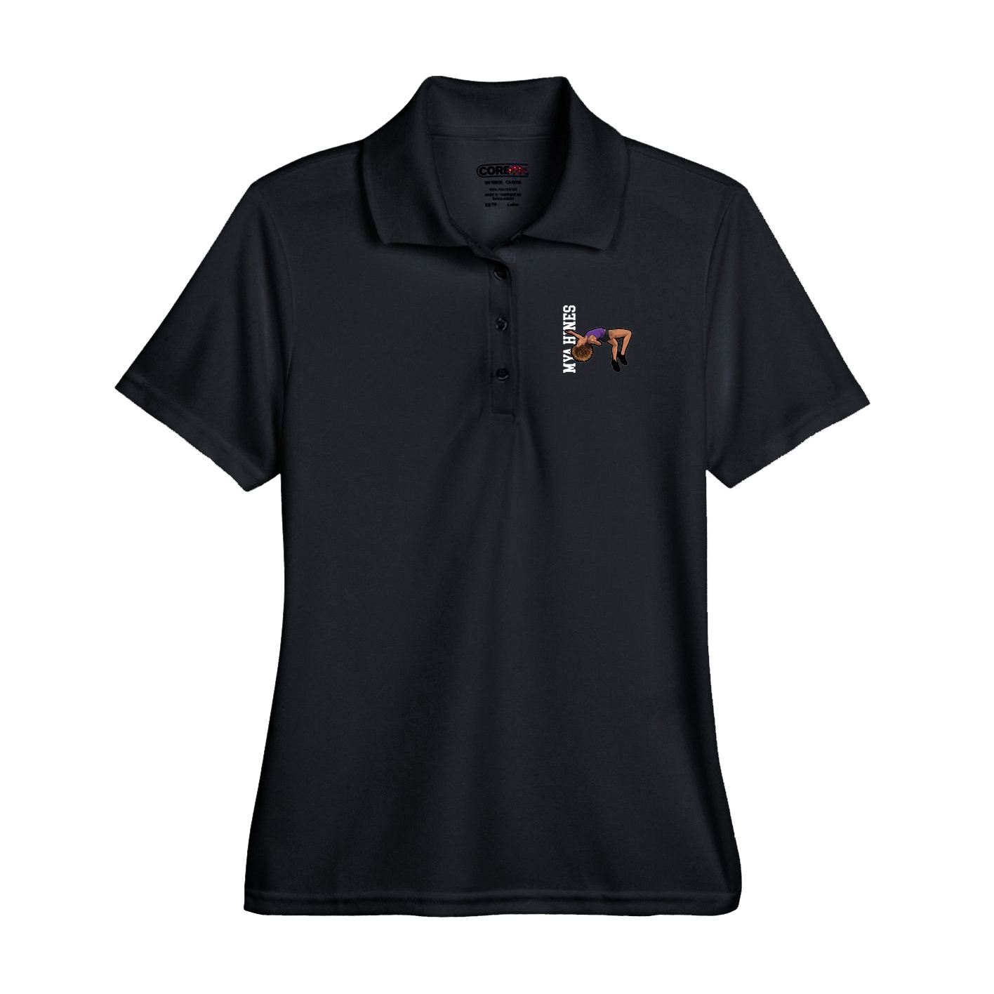 Performance Polo — Name Vertical in Black