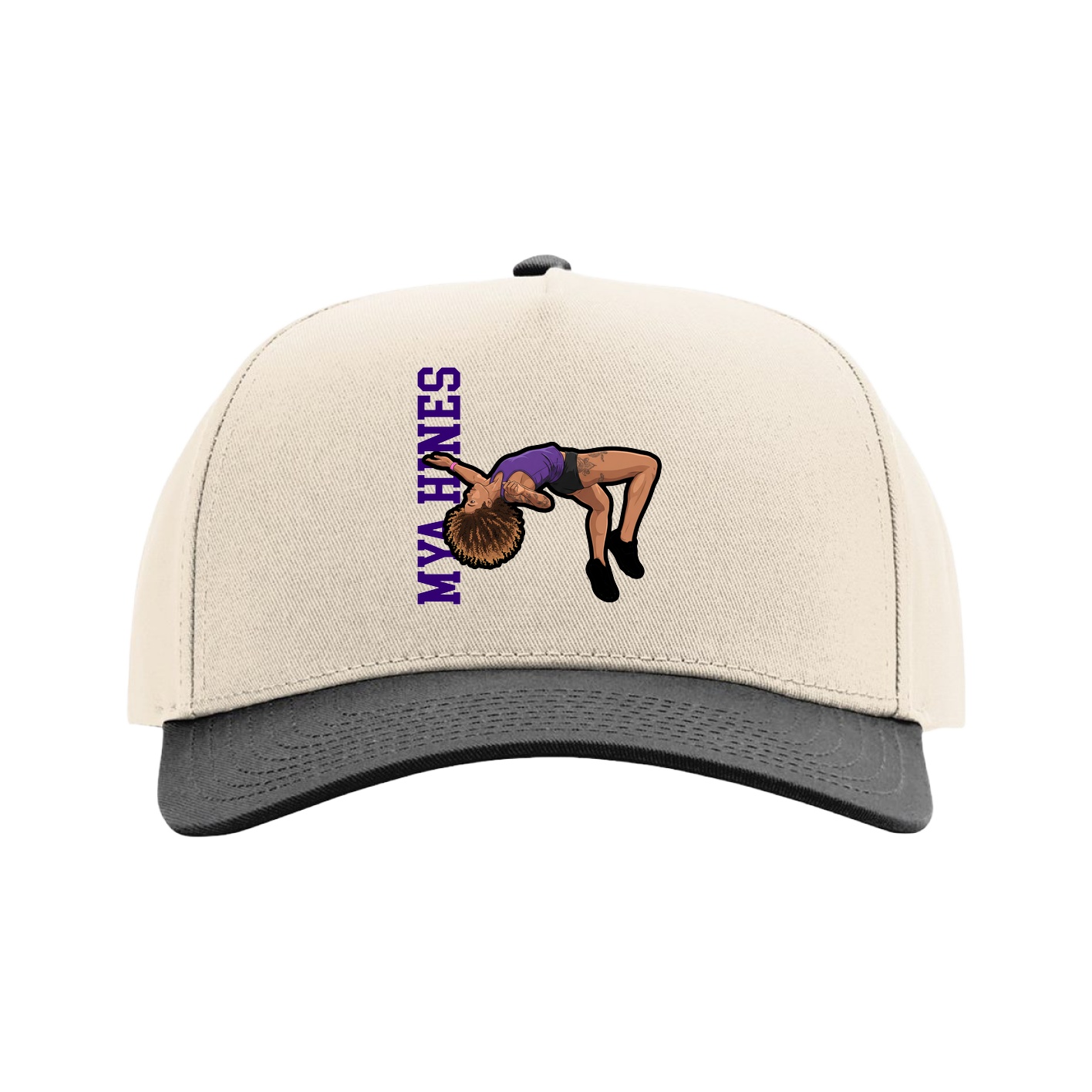 Full Fabric Five-Panel Champ Cap — Name Vertical in Cream/Black