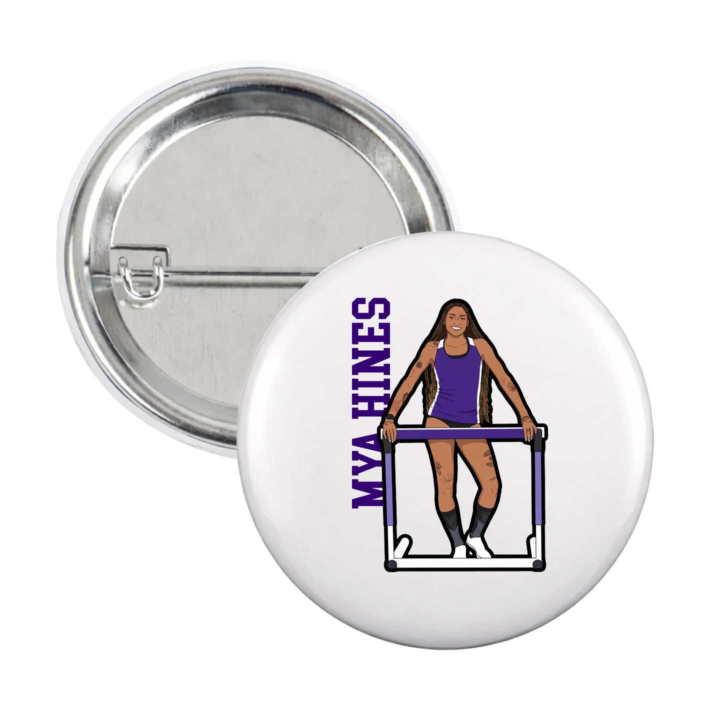 Game Day Button — Name Vertical in White