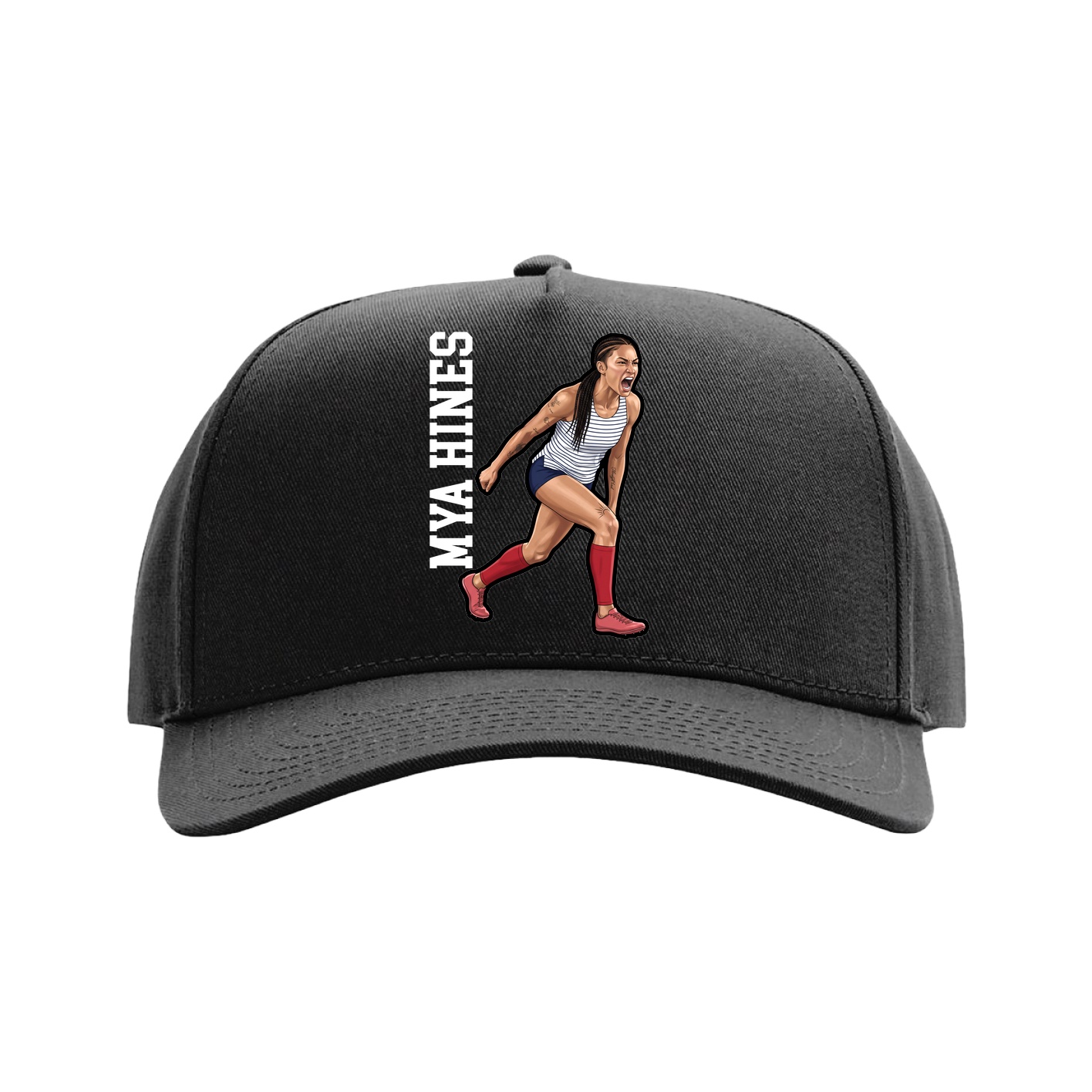 Full Fabric Five-Panel Champ Cap — Name Vertical in Black