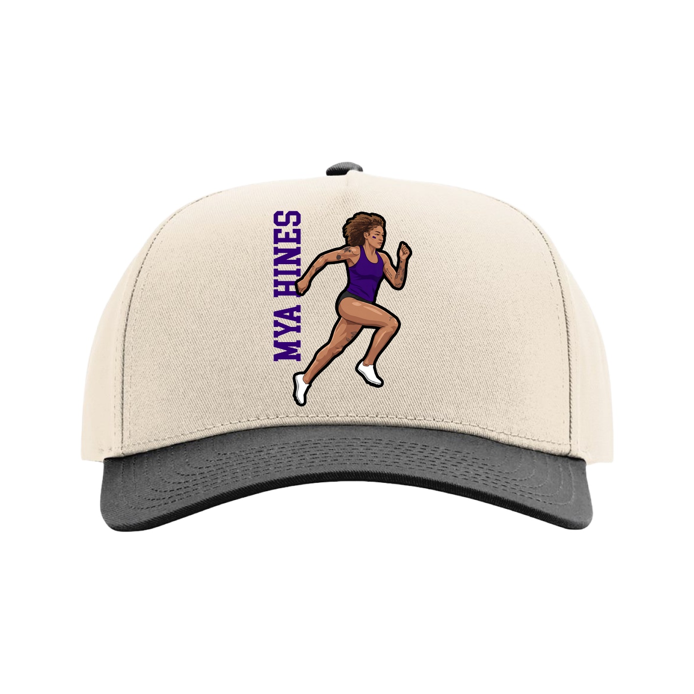 Full Fabric Five-Panel Champ Cap — Name Vertical in Cream/Black