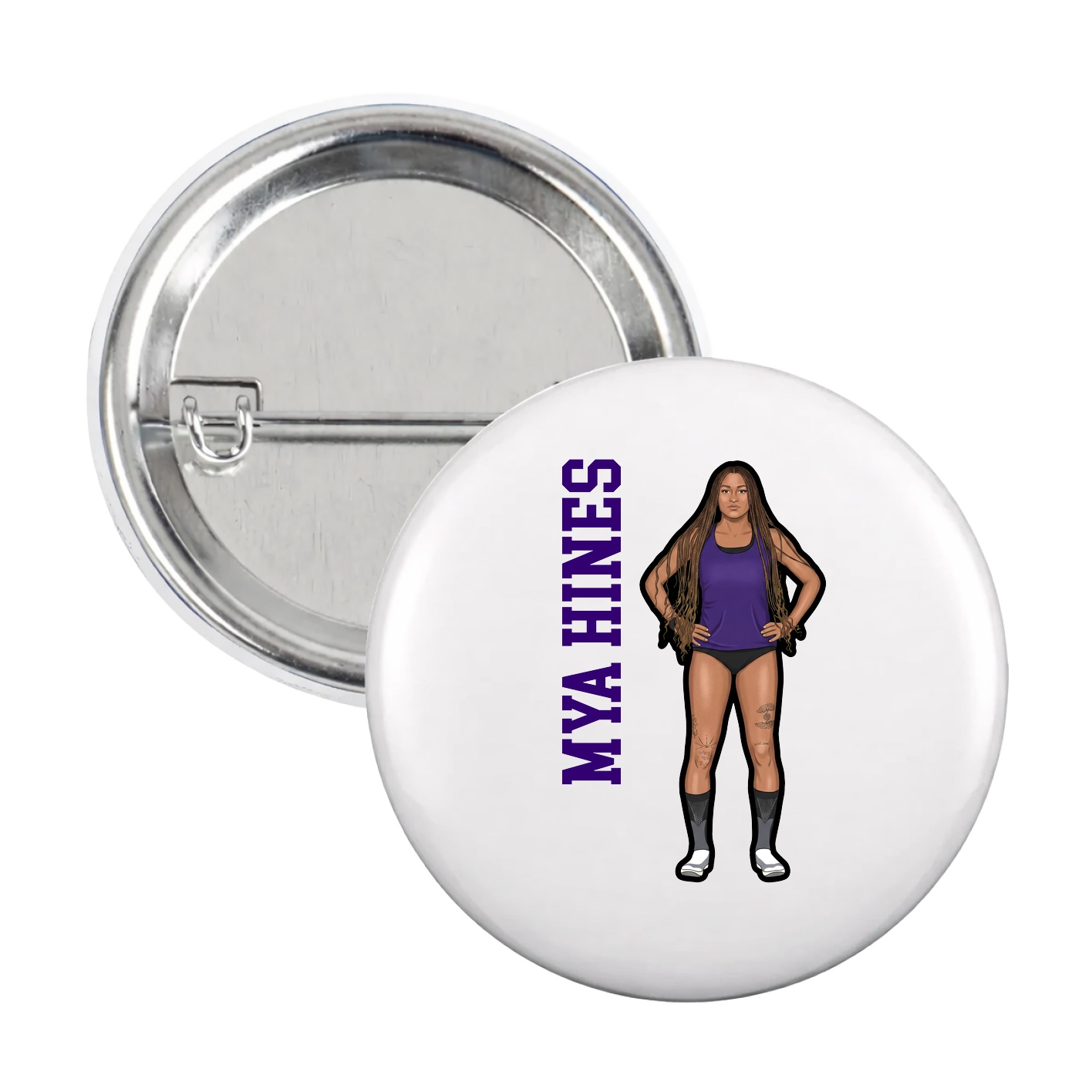 Game Day Button — Name Vertical in White