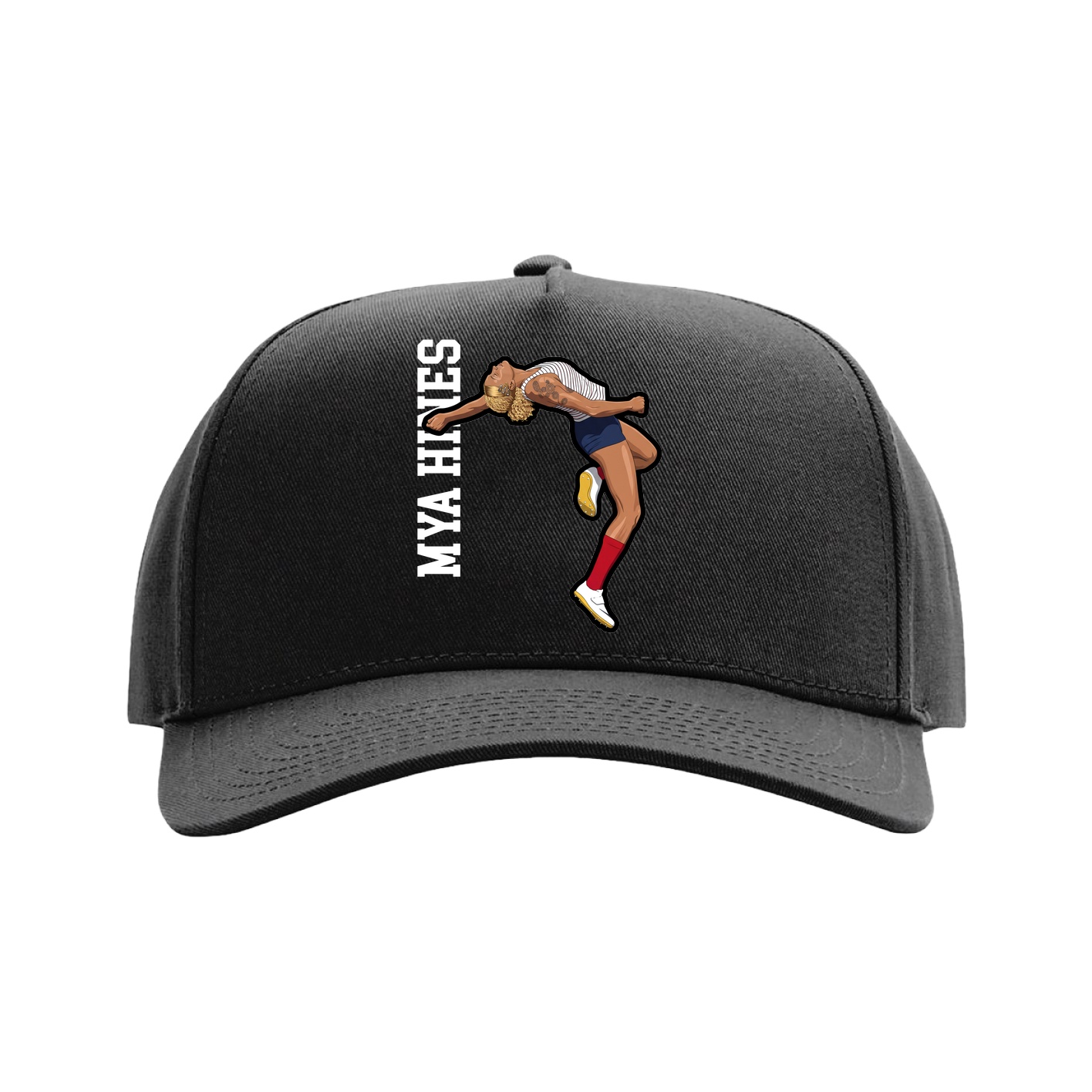 Full Fabric Five-Panel Champ Cap — Name Vertical in Black