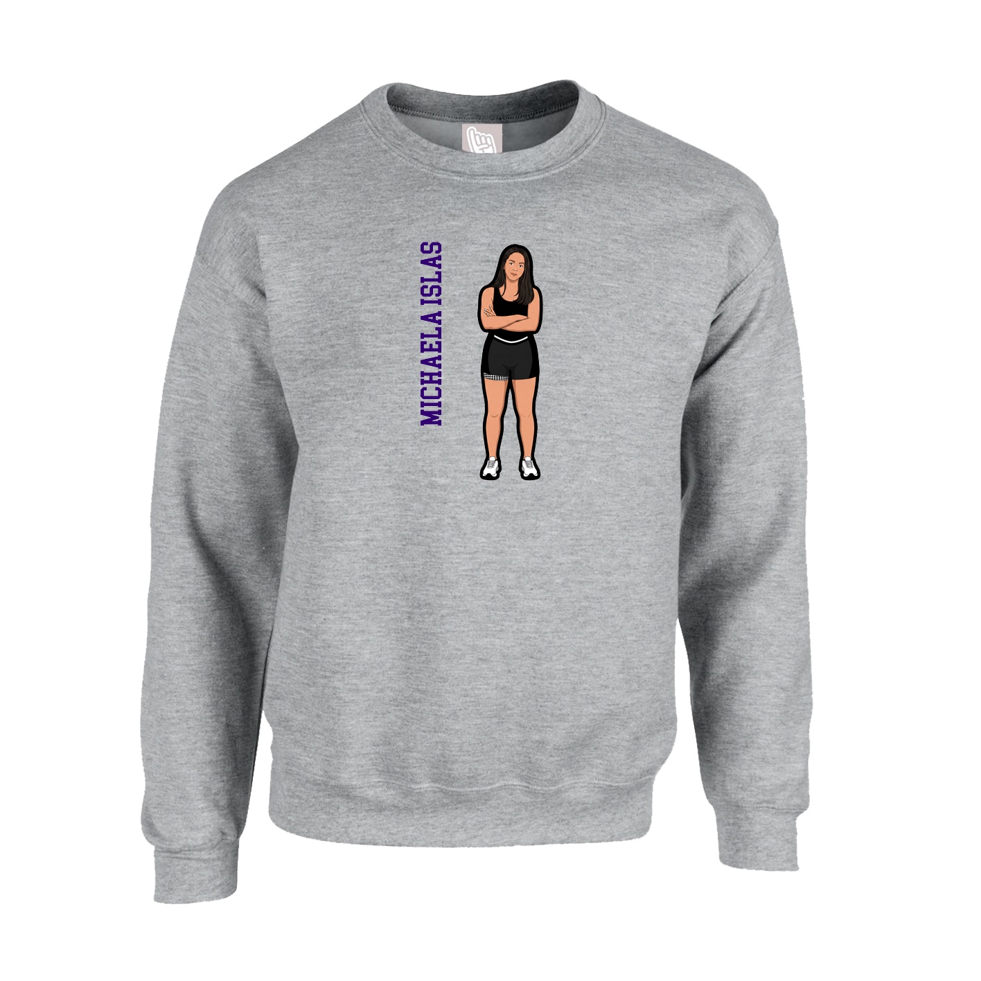 Fleece Crew — Name Vertical in Grey