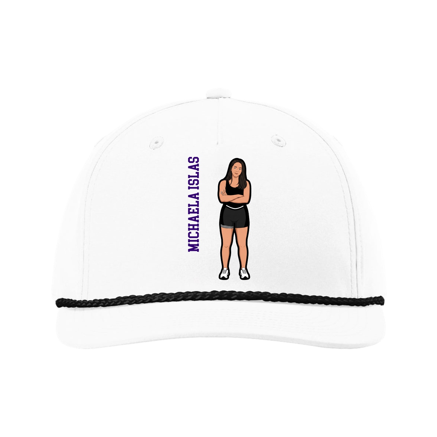 Five-Panel Classic Rope Cap — Name Vertical in White