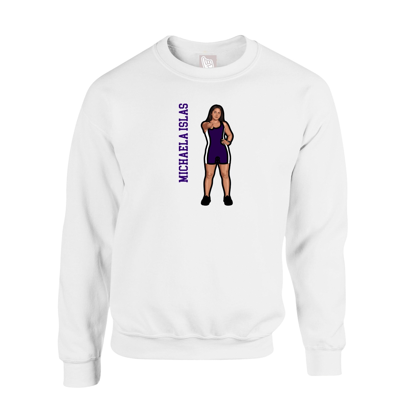 Fleece Crew — Name Vertical in White