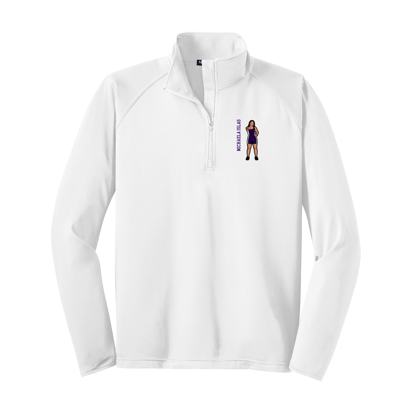 Q-Zip Pullover — Name Vertical in White