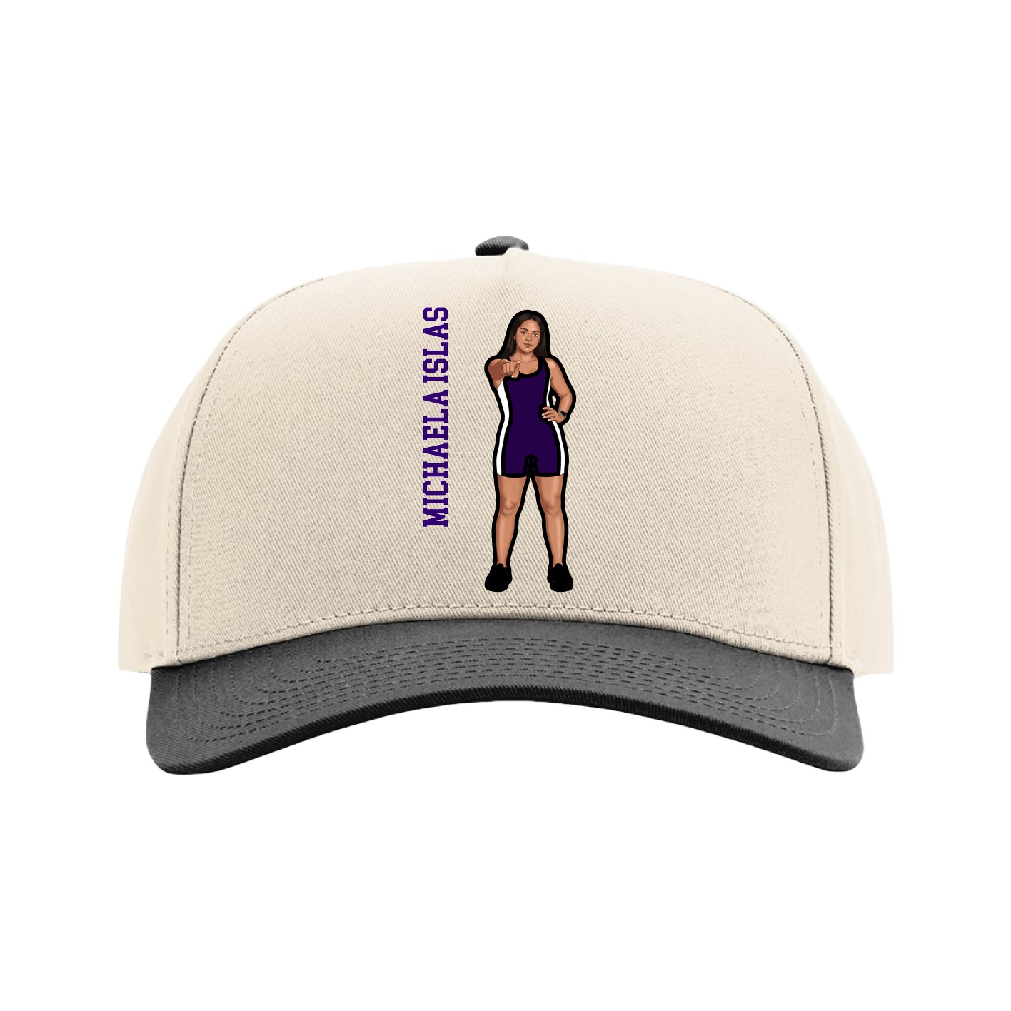 Full Fabric Five-Panel Champ Cap — Name Vertical in Cream/Black
