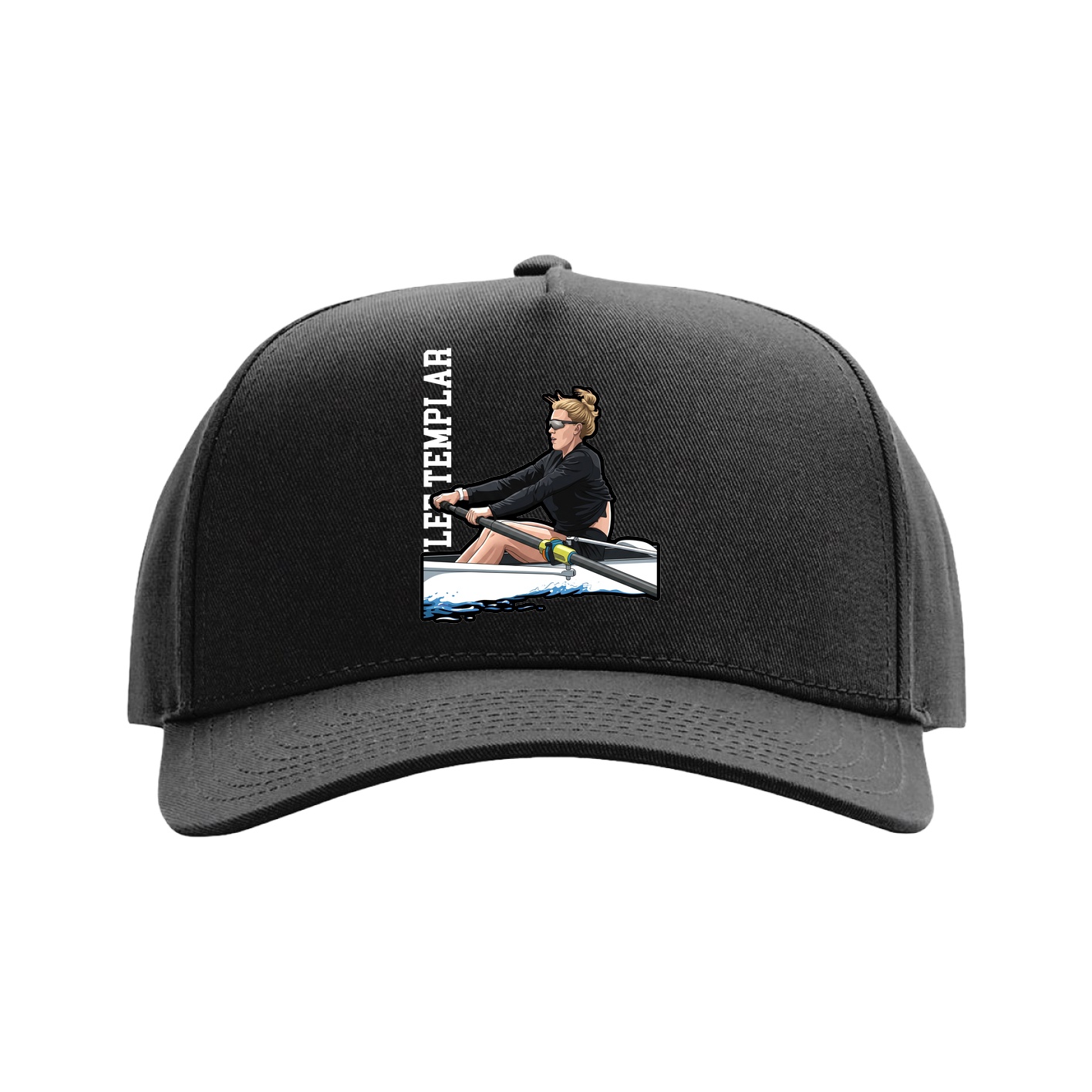 Full Fabric Five-Panel Champ Cap — Name Vertical in Black