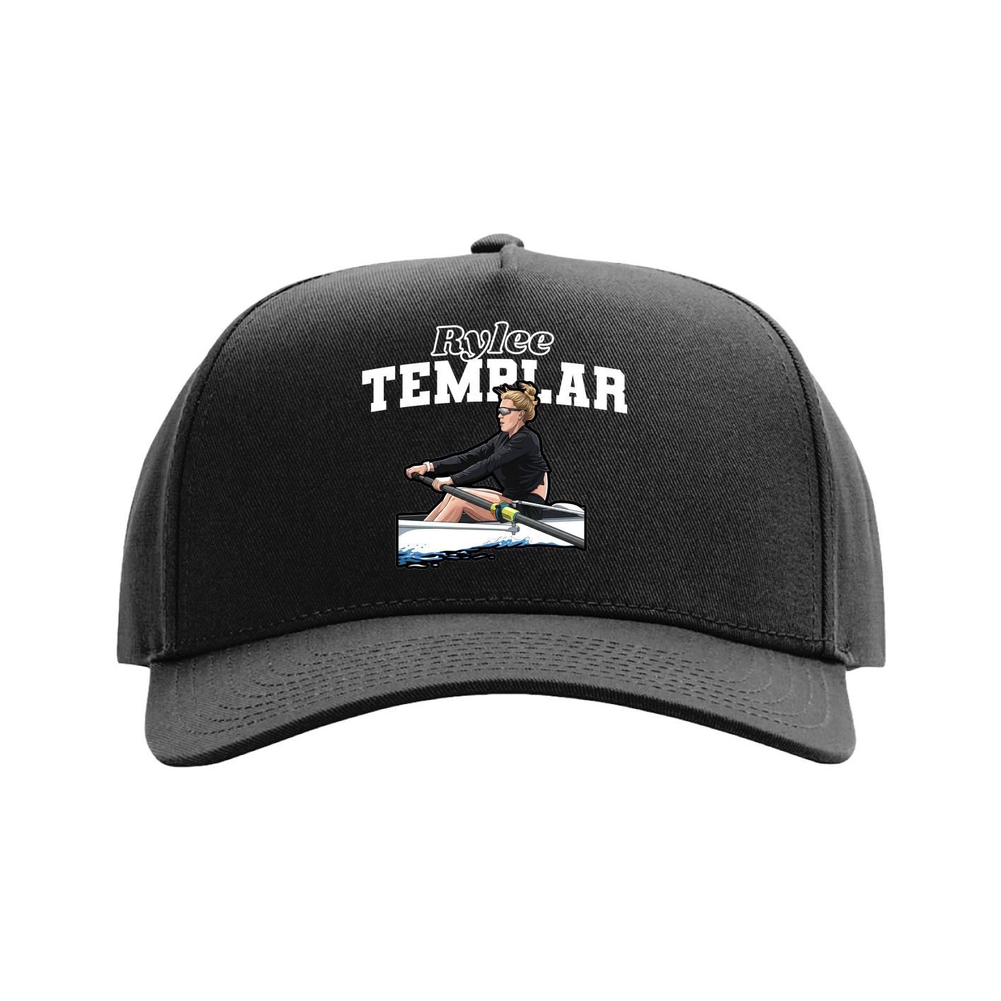 Full Fabric Five-Panel Champ Cap — Name Arch in Black