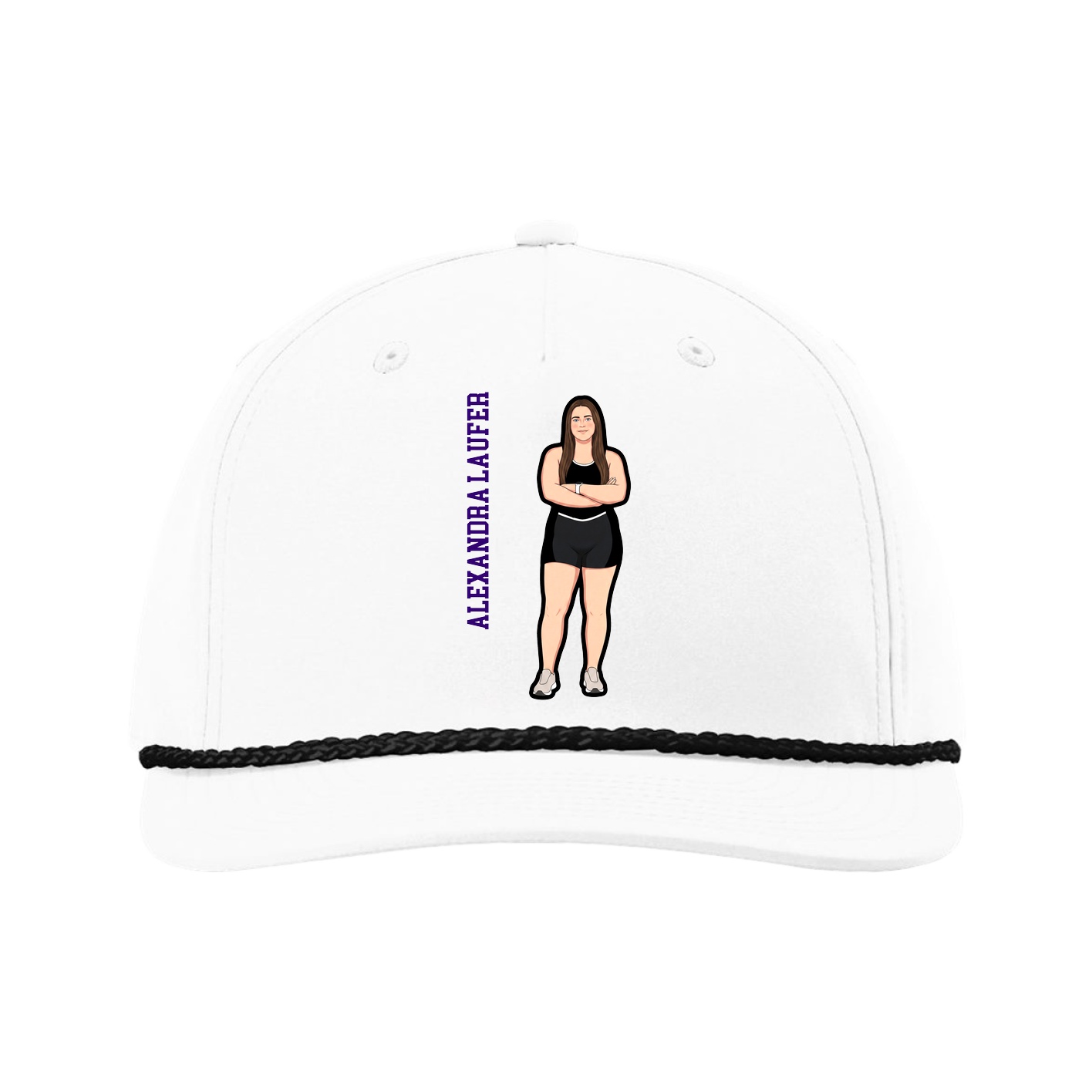 Five-Panel Classic Rope Cap — Name Vertical in White
