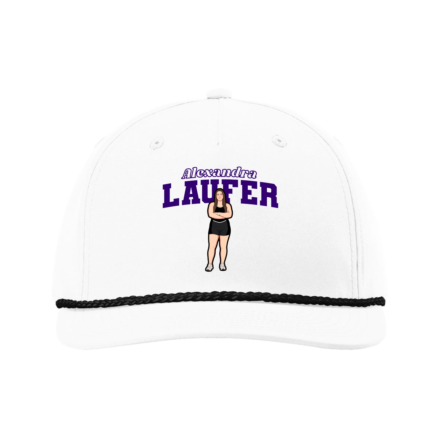 Five-Panel Classic Rope Cap — Name Arch in White