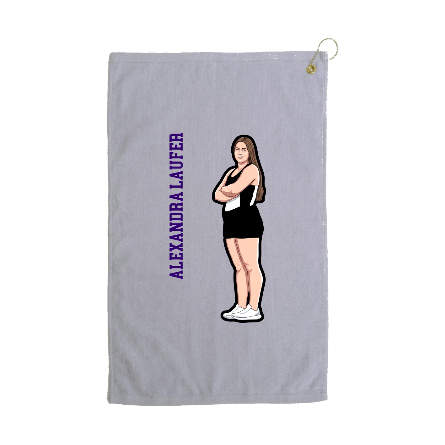 Golf Towel — Name Vertical in Grey