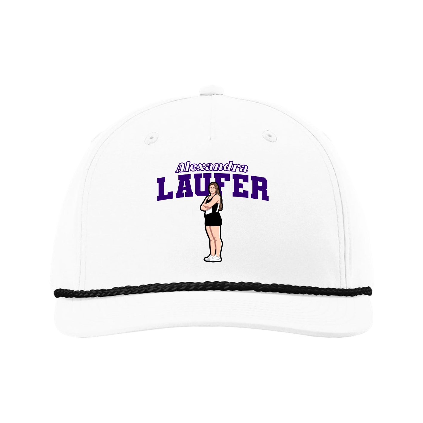 Five-Panel Classic Rope Cap — Name Arch in White
