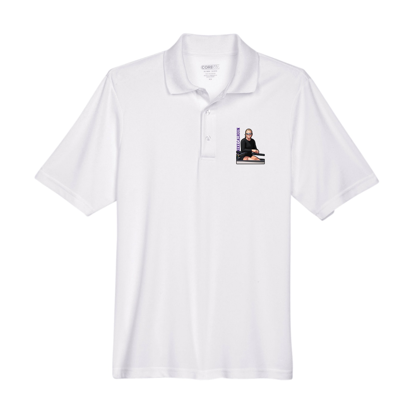 Performance Polo — Name Vertical in White