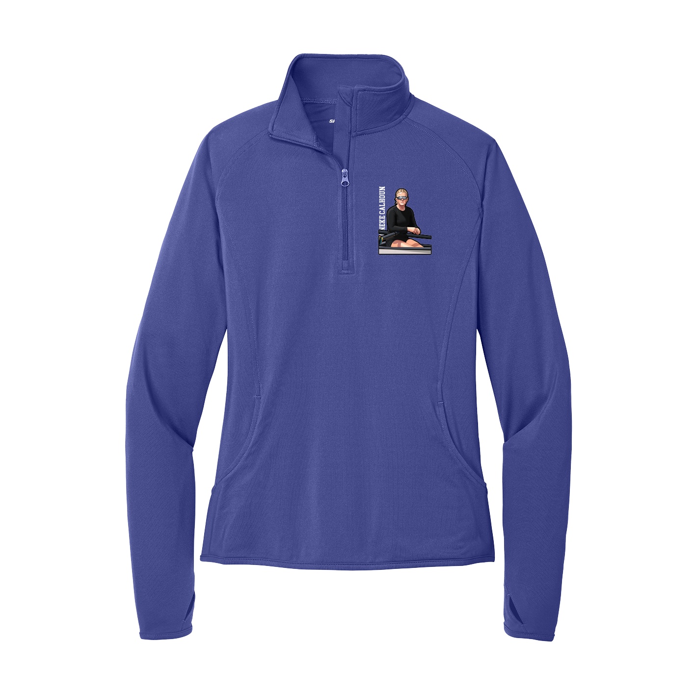 Women's Q-Zip Pullover — Name Vertical in Purple