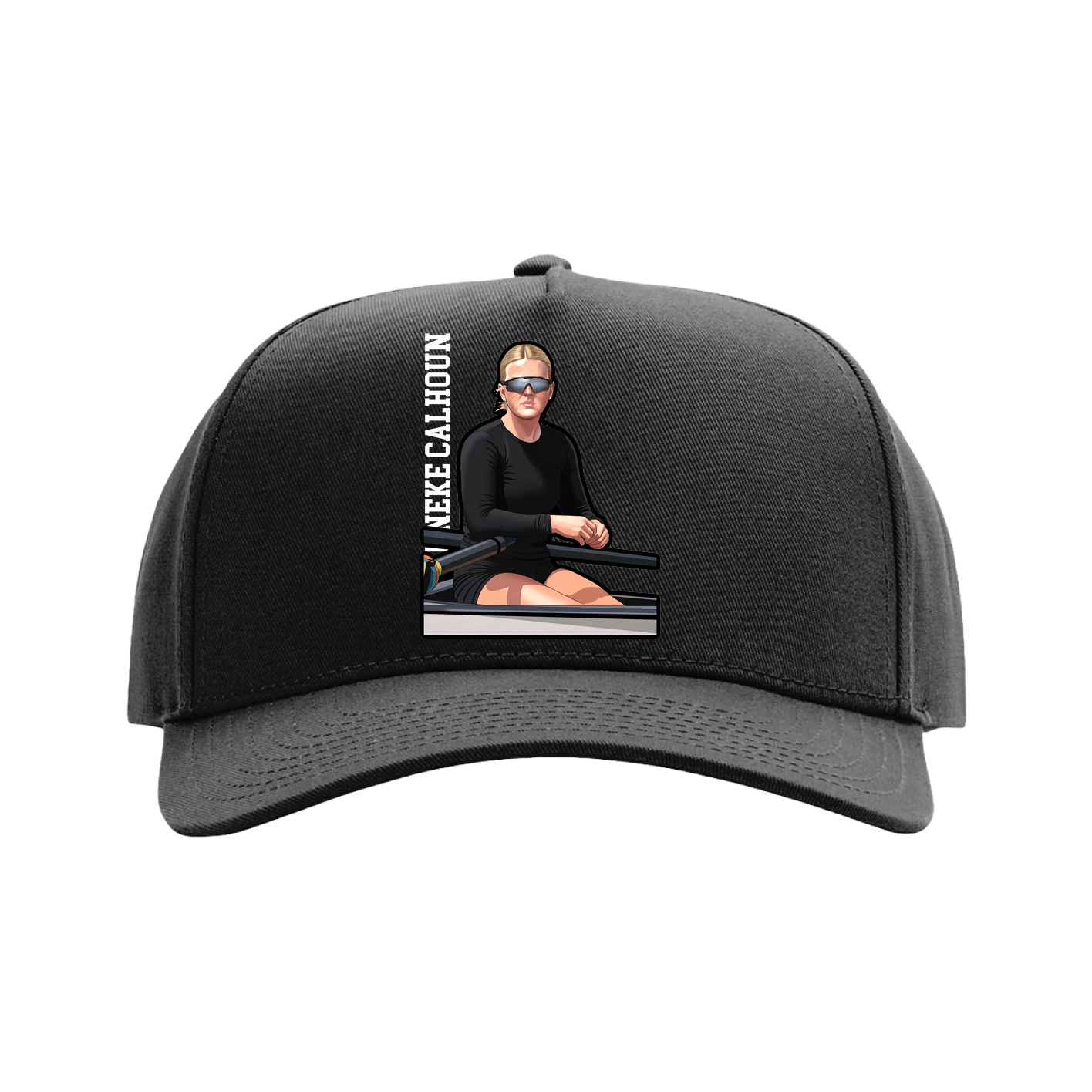 Full Fabric Five-Panel Champ Cap — Name Vertical in Black