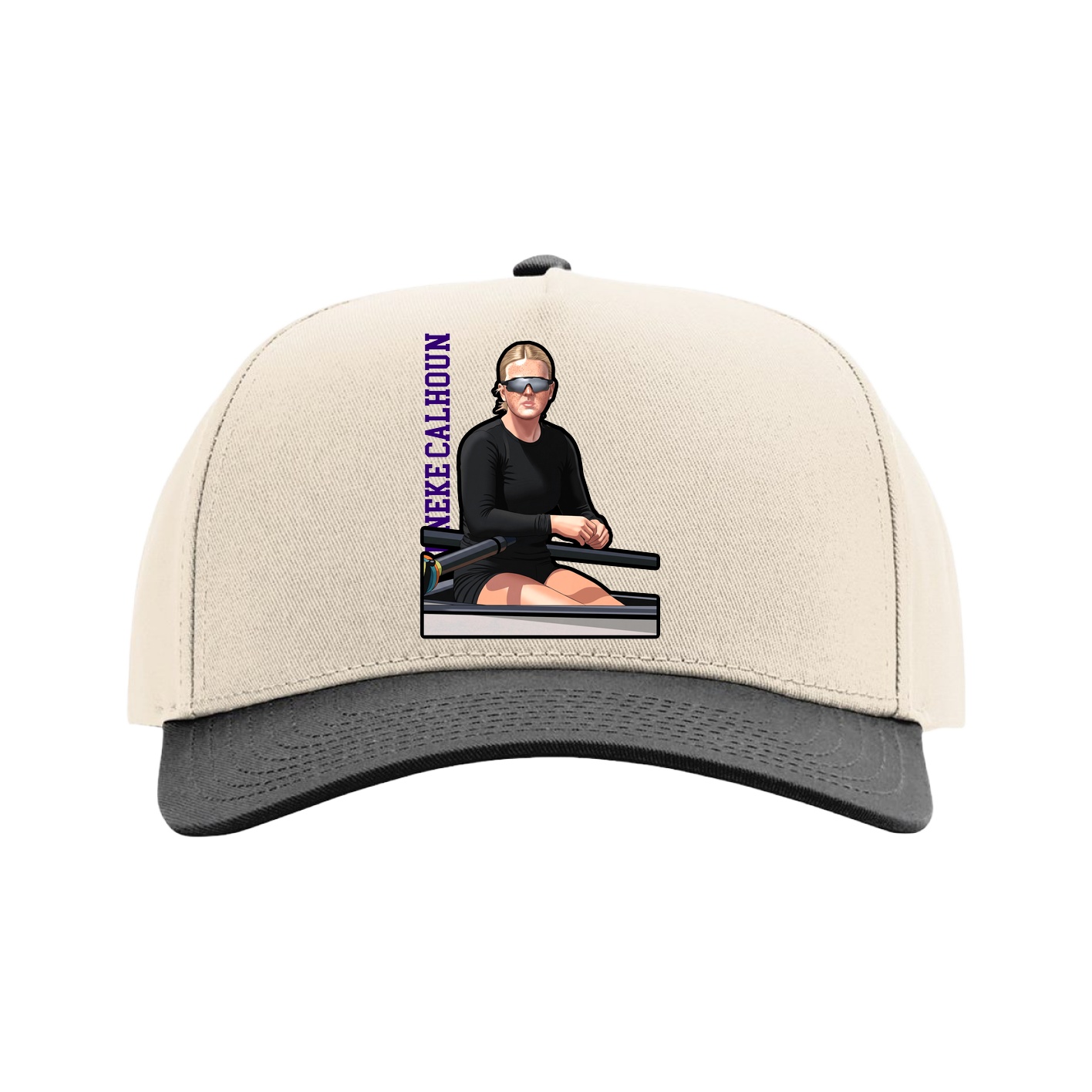 Full Fabric Five-Panel Champ Cap — Name Vertical in Cream/Black