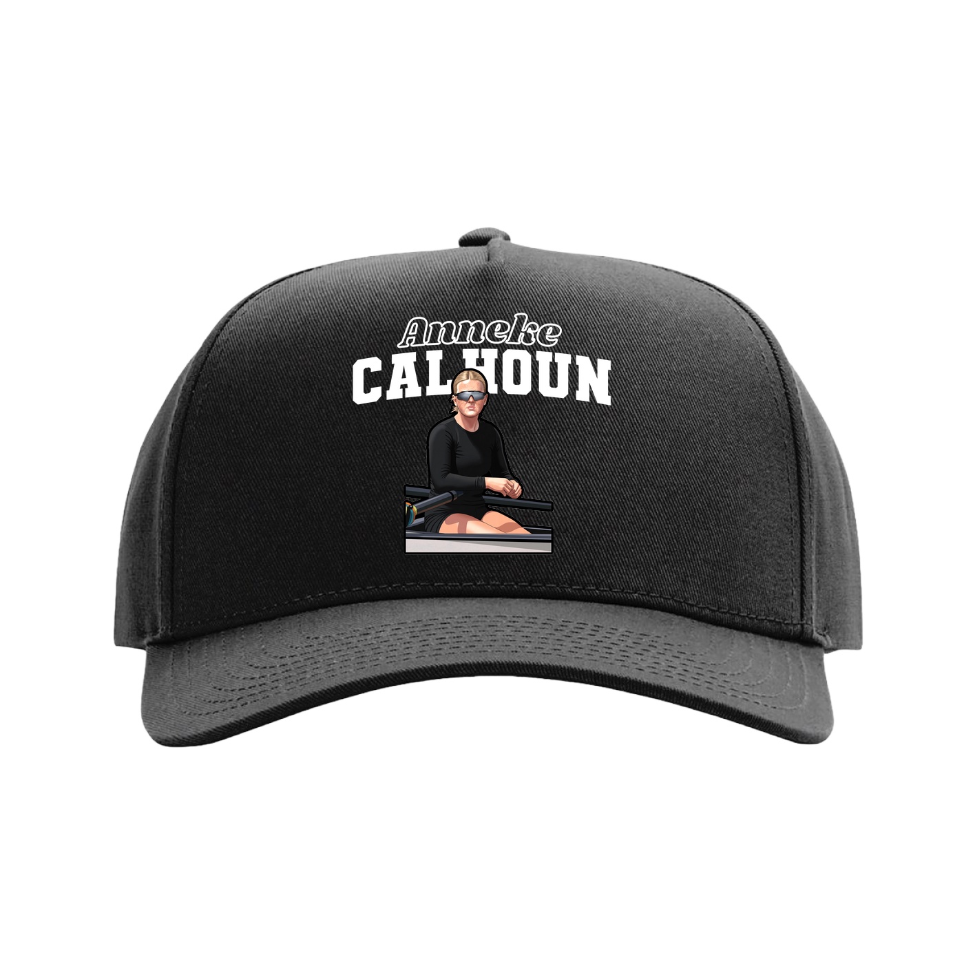 Full Fabric Five-Panel Champ Cap — Name Arch in Black