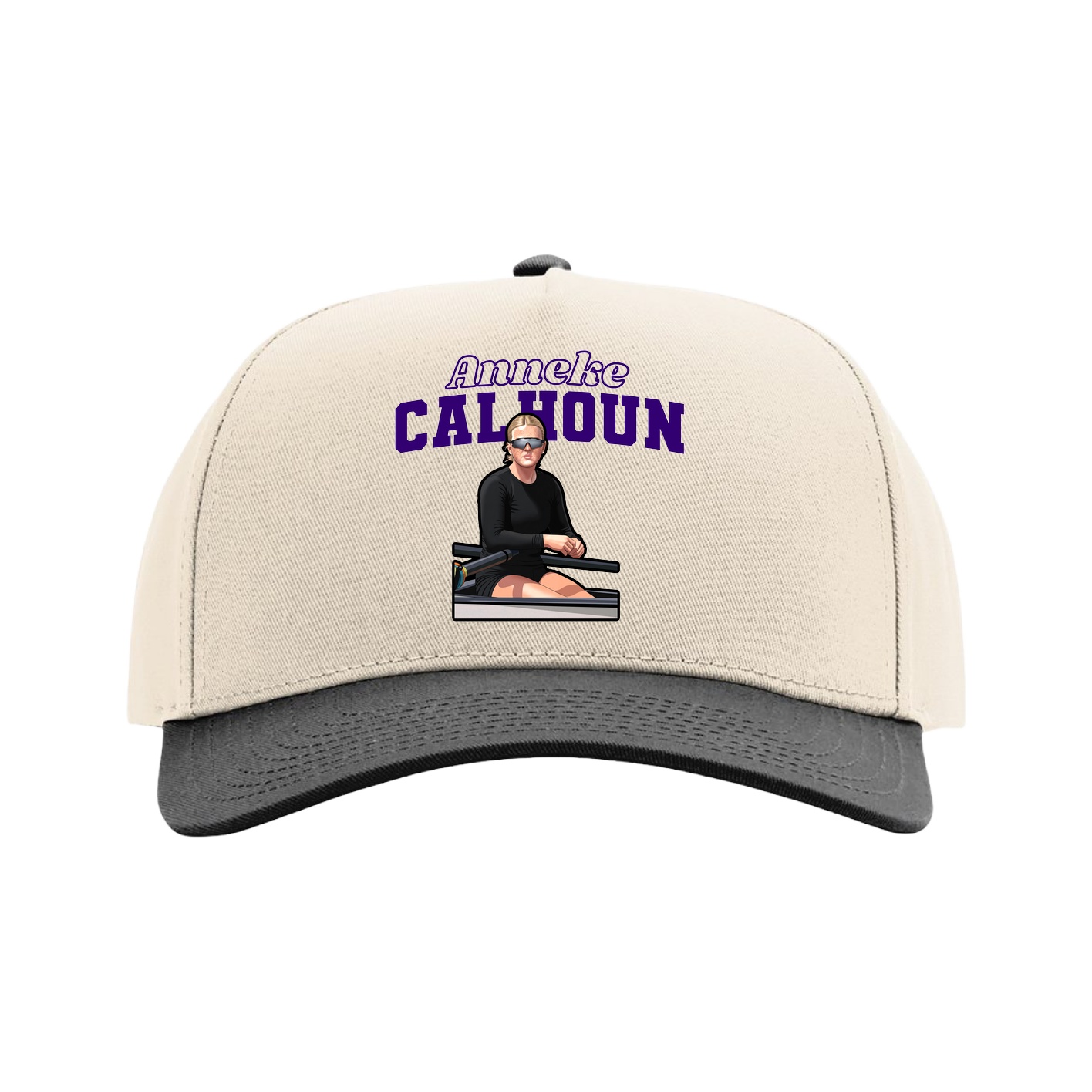 Full Fabric Five-Panel Champ Cap — Name Arch in Cream/Black