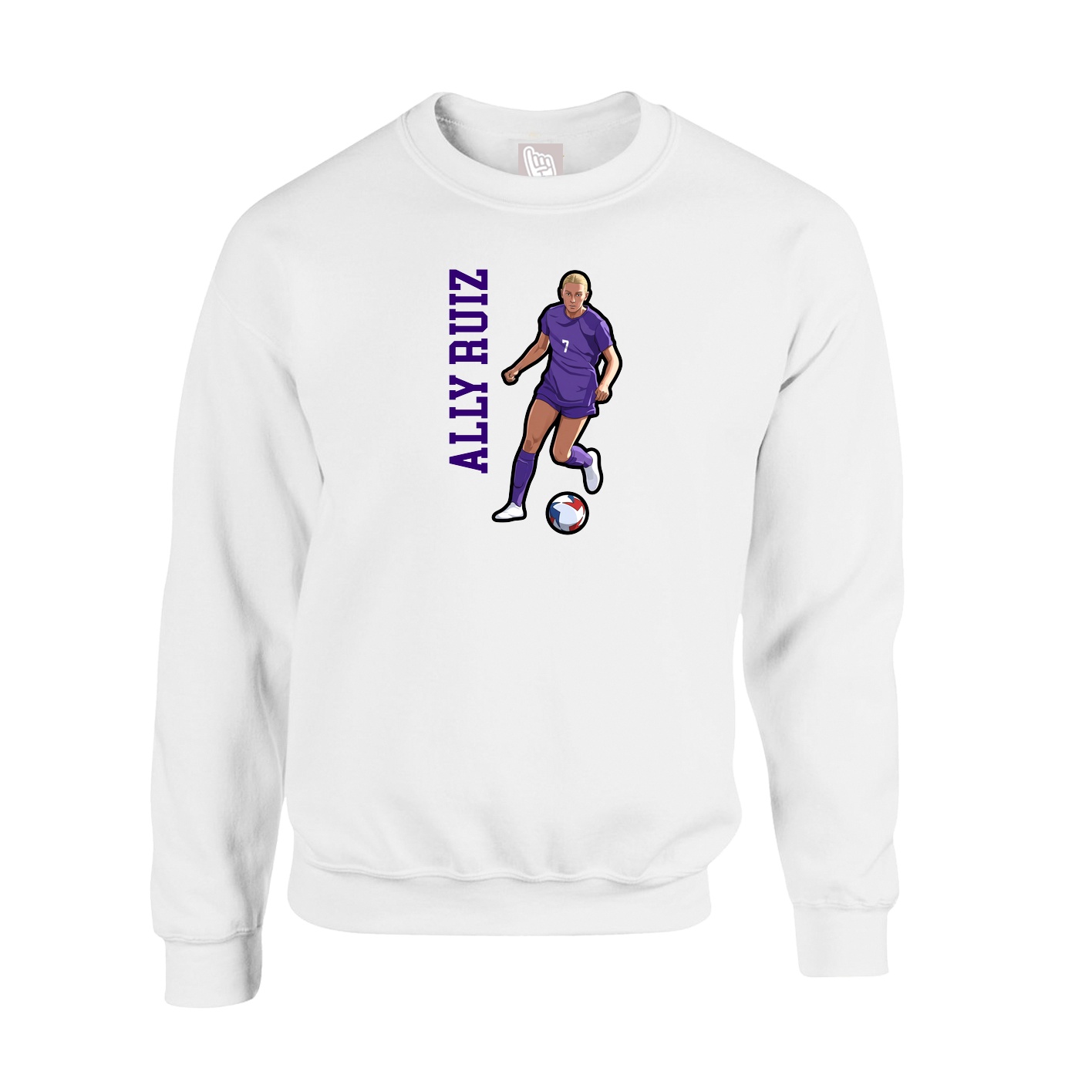 Fleece Crew — Name Vertical in White