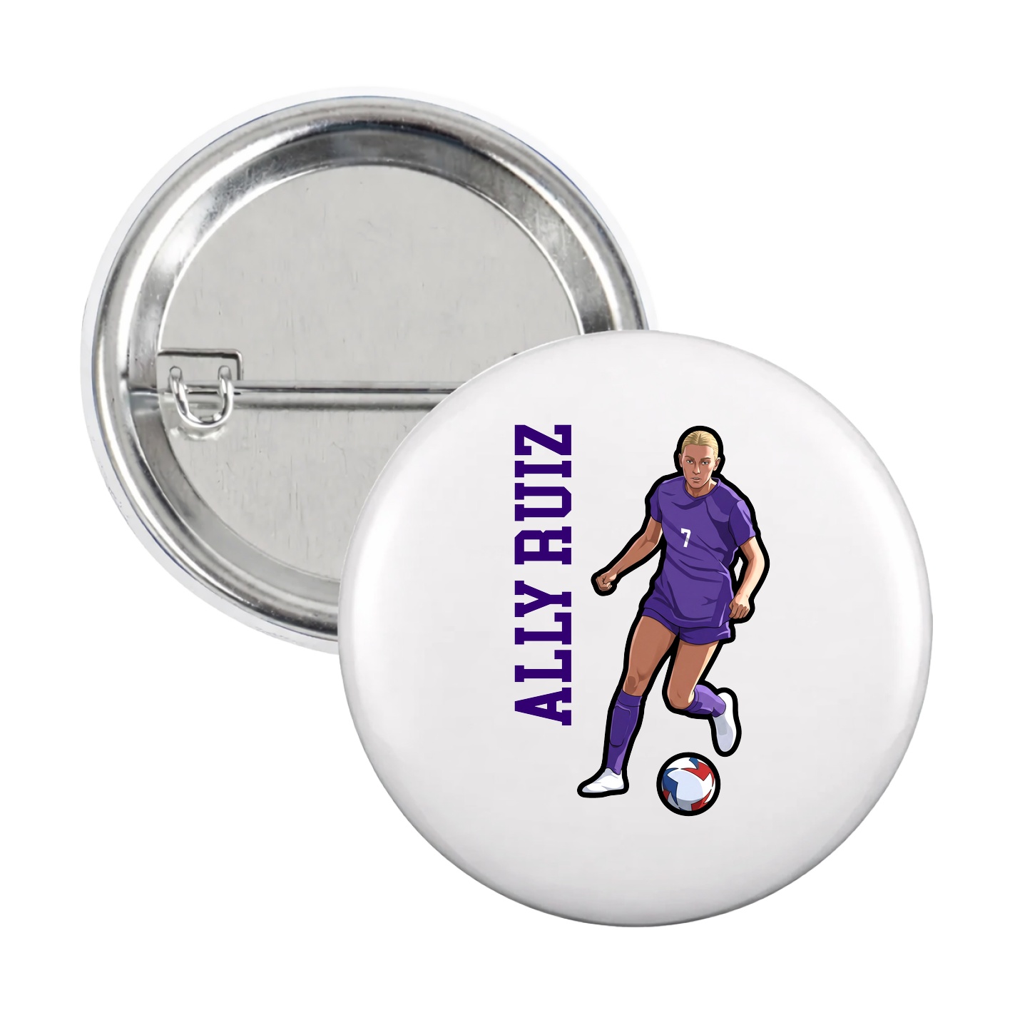 Game Day Button — Name Vertical in White