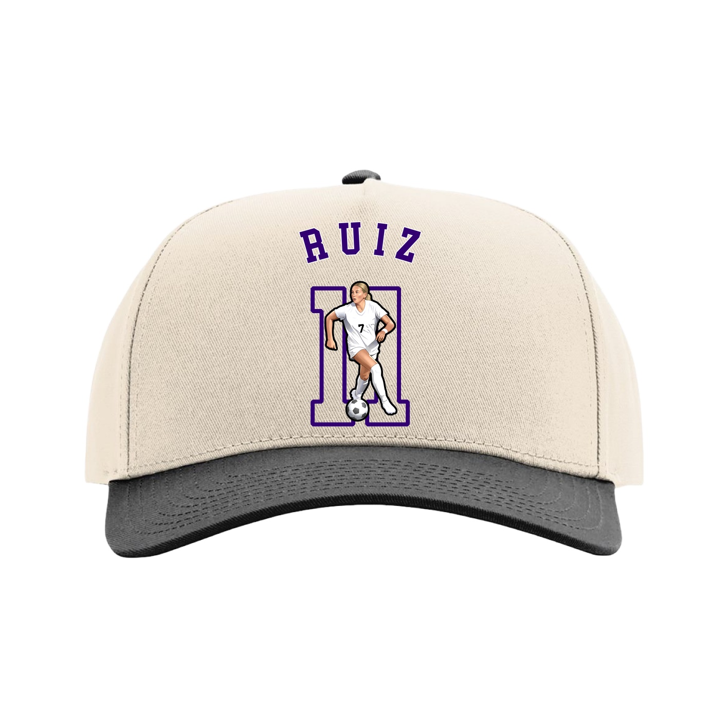 Full Fabric Five-Panel Champ Cap — Shirsey Arch in Cream/Black