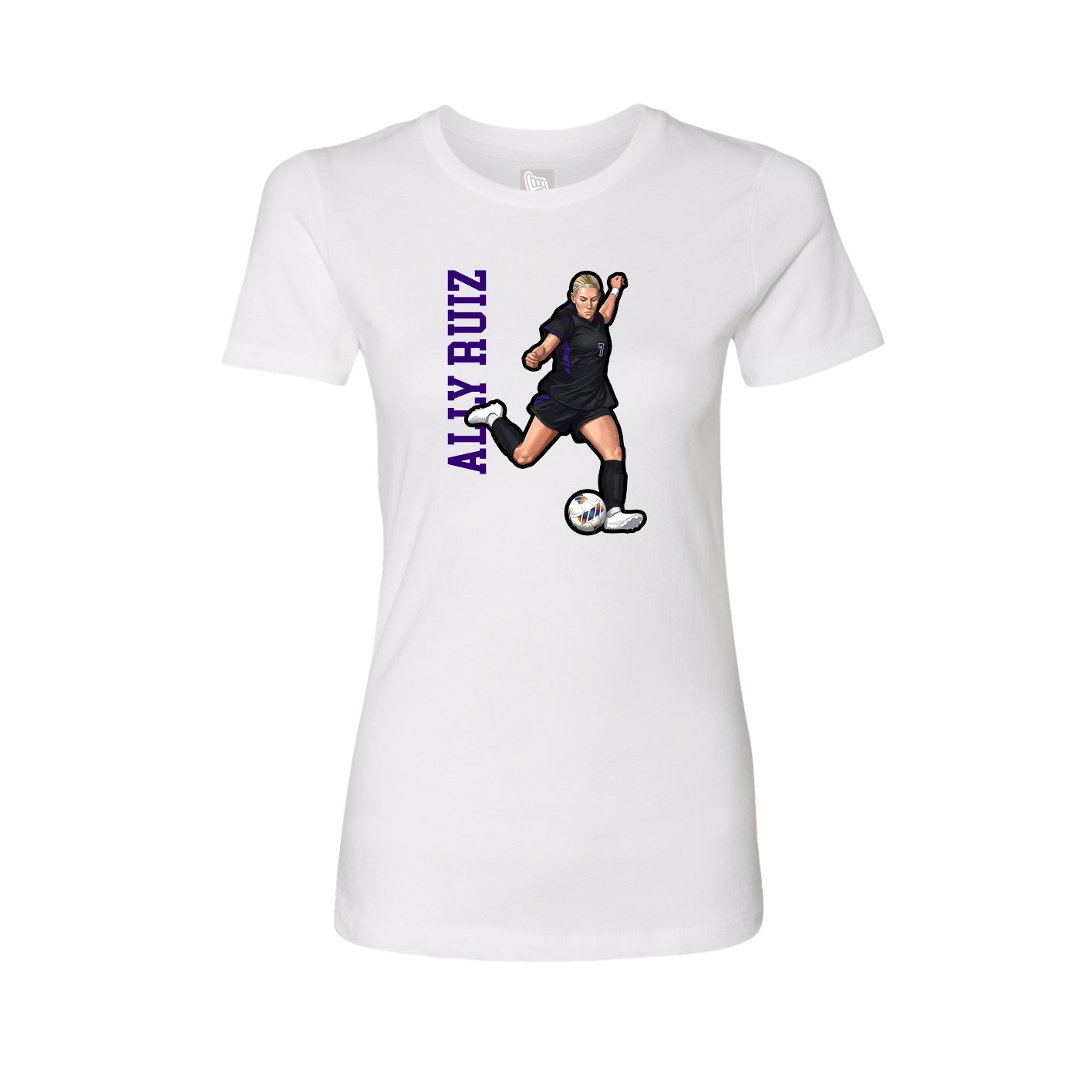 Womens Tee — Name Vertical in White