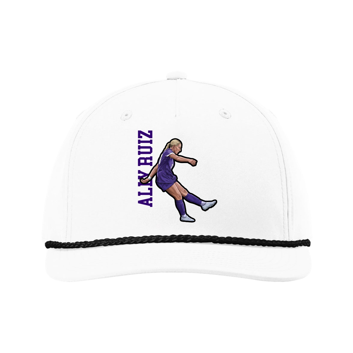 Five-Panel Classic Rope Cap — Name Vertical in White