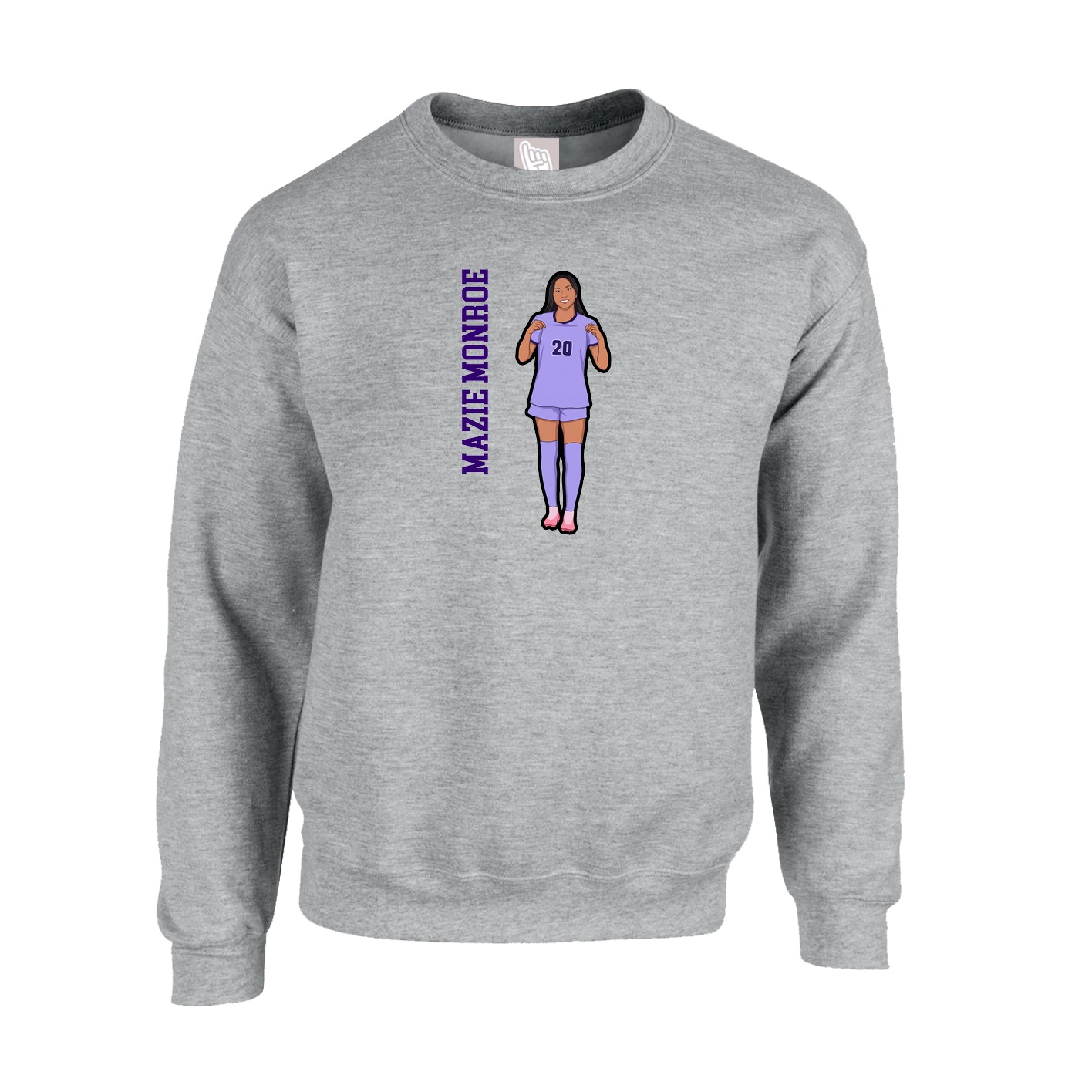 Fleece Crew — Name Vertical in Grey